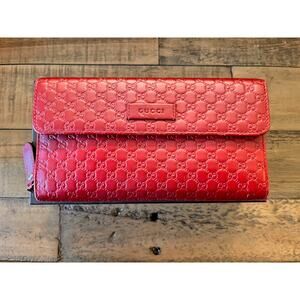 GUCCI  Soft Microguccissima Continental Zip Long Flap Wallet Red
